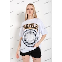 Startmore Kadın Çizgili Figür Kalp Beyaz T-shirt Have A Holiday Siyah