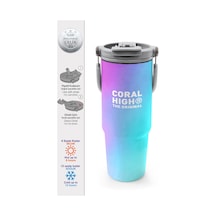 Coral High Çok Renkli Desenli Pipetli Ve Direkt İçim Çelik Termos 900 Ml 38737 Mavi