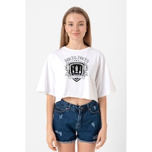 Hocus Pocus University Beyaz Kadın Crop Tshirt Beyaz