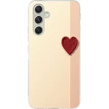 Samsung Galaxy A15 Uyumlu Krem Zeminli Kırmızı Kalp Baskılı Silikon Kılıf Renkli