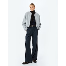 Koton Crop Bomber Ceket Yuvarlak Yaka Fermuarlı Gri 5wak20353ew Gri