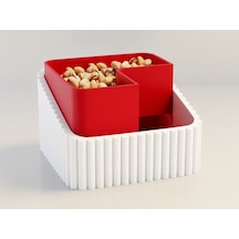 3d Baskı Fıstık Kasesi - Çift Hazneli Kabuk Ayırıcı Sunum Kasesi - Beyaz Kırmızı Çok Renkli