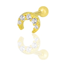 Gümüş Altın Yaldızlı Zirkon Taşlı Hilal Modeli Tragus Helix Piercing Küpe Altın