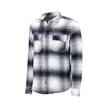 Erkek Ragular Fit Çift Cep Çıtçıtlı Oduncu Siyah Beyaz Gömlek 001