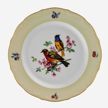 Yeşil Kuşlu Ekru Porselen Pasta Tabağı 19 Cm