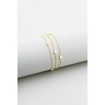 So Chic Zirkon Taşlı 18 Ayar Sarı Altın Kaplama 19 Cm Üç Sıra Gümüş Bileklik 99209637
