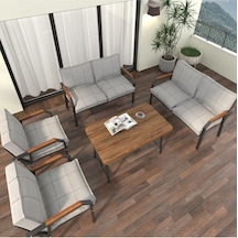 Mygusi Hayal Balkon Bahçe Cafe - Metal Kanepe Koltuk Takımı - 2+2+1+1+masali Açikgri Açık Gri