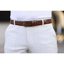 Bürke Kahverengi Deri Erkek Kemer Metal Tokalı Klasik Kumaş Pantolon kemeri 3,5 cm