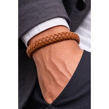 Taba Herringbone Balık Sırtı Örgülü Hakiki Deri Erkek Bileklik-50-680 Antrasit