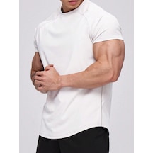 Genius Store Erkek Spor Tişört Running Sports Gym Reglan Oval Kesim Penye T-shirt Ovalt-shirt Beyaz