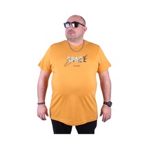 Moc Grande Mocgrande Büyük Beden Erkek Sıfır Yaka Tişört Space 23123 Hardal-Hardal Çok Renkli