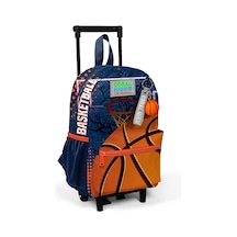 Minik Yuva Çekçekli Sırt Çantası Turuncu Lacivert Basketbol Desenli İki Bölmeli 24066