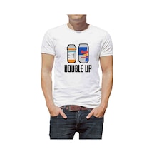 Double Up Baskılı Beyaz Erkek Tshirt