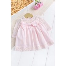 Babymod Fiyonklu Dantelli Kız Bebek Elbise Pembe Şık Doğum Günü Özel Gün Bebek Elbise Pembe