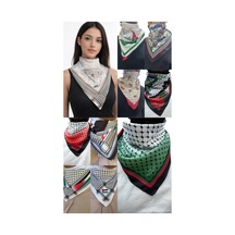 Aldaıyr 10 Filistin Temalı Fular 50x50 Unisex Günlük Kullanıma Uygun Puşi Şal Kefiye Filistin Bayrakt Çok Renkli 04289133
