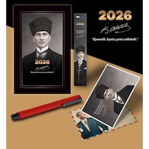 2026 Kalpaklı Atatürk Ajandası Ayraç Kartpostal Kalem - Kırmızı 103 Ivory