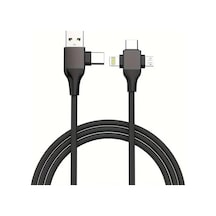 Store Usb Type-c 5'i 1 Arada Çoklu Hızlı Şarj Kablosu Lightning Micro Usb 1m Siyah