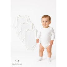 Babyden's 3'lü Set Uzun Kollu Beyaz Bebek Zıbın %100 Pamuk 0-3 Ay - 12 Ay Unisex Çıtçıtlı Body Beyaz