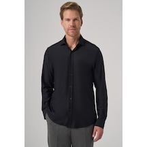 Morven Erkek Siyah Trend Düz Slim Fit Tam İtalyan Yaka Relaxible Gömlek 26ms004029001 Siyah