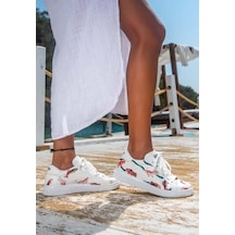Kadın Vegan Deri Beyaz Sneakers - Koi World Tasarım Çok Renkli