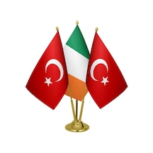 Masa Üstü İrlanda Bayrağı Türk Bayrağı Üçlü Pirinç Direk Masa Bay