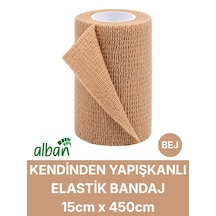 15cm Kendinden Yapışkanlı Elastik Bandaj, Kohesiv Bandaj 5cm X 4.5m Spor, Bilek, Ayak Bileği, Veteriner Bandajı Bej