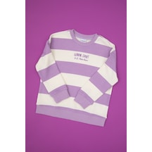U.S. Polo Assn. Kız Çocuk Lila Çizgili Bisiklet Yaka Sweatshirt 50317898-VR034