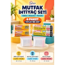 6 Paket Mutfak İhtiyaç Seti Mini Ve Battal Boy Çöp Poşeti + 13x16 Cm Kilitli Poşet