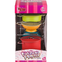 Atf-683g-5 Renkli Raflı Emaye Tencere Tava Seti 7 Parça -vardem Oyuncak