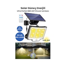 Technojet 220 Led Solar Duvar Lambası 5mt Kablo, Kumandalı, 3 Modlu, Ip65 Bahçe Aydınlatma Sarı Sarı