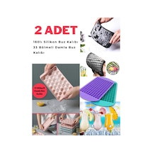 2 Adet 160lı Silikon Buz Kalıbı Ve 33 Bölmeli Pratik Kapaklı Damla Plastik Buz Kalıbı Plastik Diğer