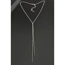 Çift Şerit Taşlı Çelik Kolye 2 Mm Gümüş