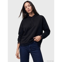 LC Waikiki Lc Waıkıkı Siyah Dantel Detaylı Soft Touch Oversize Kadın Hoodie