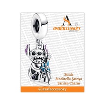 Stitch Sindirella Şatoya Sarılıyor Charm Asafaccessory Gümüş