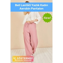 Yeni Sezon Terletmez Rahat Kalıp Beli Lastikli Bol Paça Salaş Yazlık Kadın Pembe Aerobin Pantolon Pembe