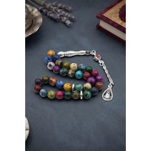 Doğal Jade Taşlı 33'lük Tesbih Metal Püsküllü 8mm Küre Kesim 902836