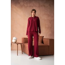 Park Karon Kadın Bordo Polo Yaka Oversize Kazak Pantolon Triko Alt-üst Takım 10955 Bordo Park Karon Kadın Bordo Polo Yaka Oversize Kazak Pantolon Triko Alt-üst Takım 10955 Bordo