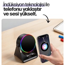 Enkado Ekd-s10 5in1 Kablosuz Şarjlı Bluetooth Hoparlör 5w 2000 Mah Batarya, Rgb Işıklı, Wireless Indüksiyon Speaker Siyah