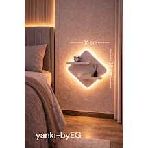 Yankı-byeg Mat Beyaz Mdf Led Işıklı Elektrik Bağlantılı Uçan Duvar Rafı Aydınlatma Dekoratif Raf Beyaz