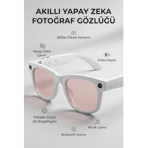 Kamera Mikrofonlu Beyaz Akıllı Gözlük Şık Çerçeve Bluetooth Bağlantılı Çok Renkli