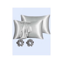 Ipeksi Saten 50x70 Cm Yastık Kılıfı 2 Adet, Kıvırcık Saçlar,dalgalı Ve Düz Saçlar, Bordo 2 Adet Saten Toka,cilt Dostıu,cilt Bakım,kozmetik,lik,çeyizlik Kullanılabilir Gri Abanoz