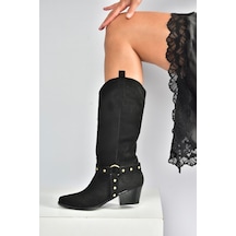 Fox Shoes V820320302 Siyah Süet Kalın Topuklu Kadın Çizme Siyah