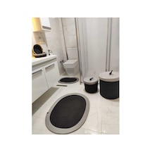 Jüt Hasır 6 Lı Banyo Paspas Takımı Bohem Tarzı Paspas:50x80/ 40x60 /çamaşır Sepet 40x36 ,25x27 Siyah Gri Siyah Gri