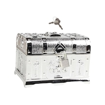 Homyl Antik Korsan Hazine Sandığı Kilit Ve Anahtar 14cmx10cmx9.5cm-gümüş Gümüş