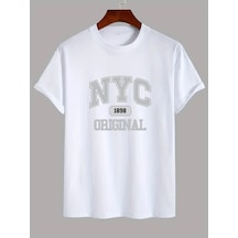 Nyc Baskılı Unisex Oversize Tshirt Beyaz