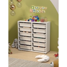 Berra 12 Sepetli Çok Amaçlı Dolap Oyuncak Dolabı Beyaz Beyaz