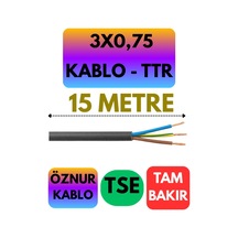 Öznur 3x0,75 Ttr Kablo Siyah Metre Seçenekli - 15 Metre