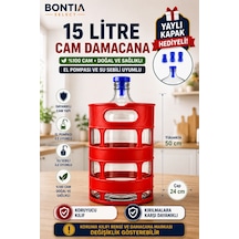 15 Litre Cam Damacana Koruyucu Kılıflı Yaylı Kapak Hediyeli Sebil Ve El Pompası Uyumlu %100 Cam Damacana Şeffaf
