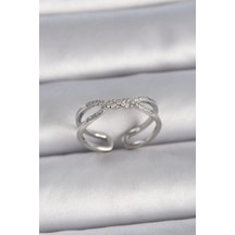 Mey İthalat Pirinç Gümüş Renk Ayarlanabilir Zirkon Taşlı Sarmal Model Kadın Yüzük - Özel Seri Meyeb6736072d5659648ffe0cd297