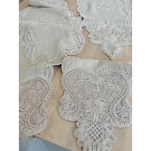 Salon Takımı Çeyizlik Gold Runner Set 5 Parça Keten Ranır Masa Konsol Sehpa Örtüsü Gerdan Çok Renkli